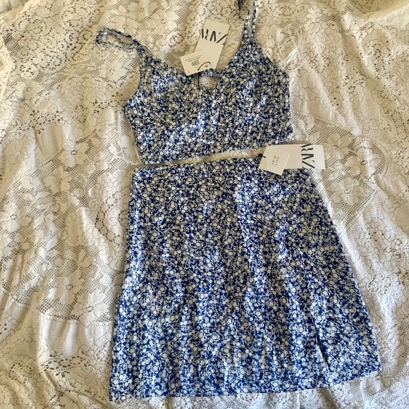 Zara Floral Crop Top and Skirt Two Piece Set NWT - Picture 1 of 8